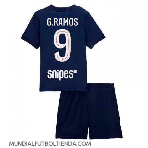 Camiseta Paris Saint-Germain Goncalo Ramos #9 Primera Equipación Replica 2025-26 para niños mangas cortas (+ Pantalones cortos)